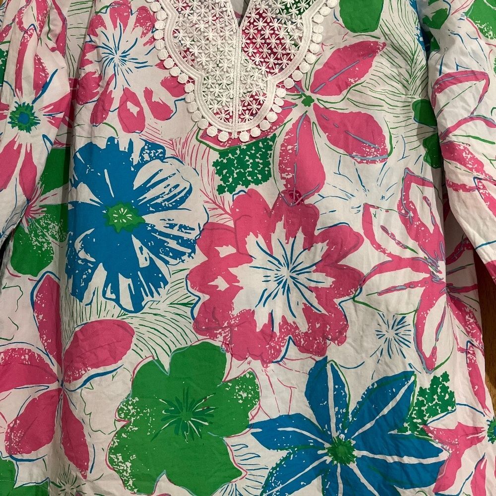 Talbots Women’s Pink Multi Tropical Floral Print 3/4 Sleeve Summer Top Sz-M - Picture 2 of 7